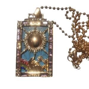 Blue Howlite, Multi Color Austrian Crystal Necklace in Goldtone